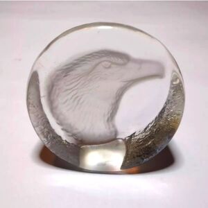 Crystal Bald Eagle Head Paperweight by Zajecar Made in Yugoslavia 3 Inch By 3 In